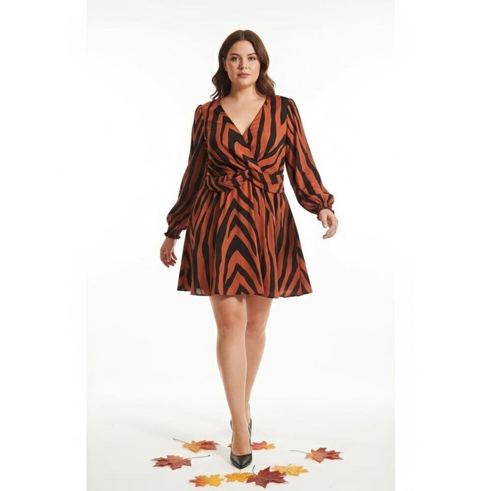 Peyton Jensen Long-Sleeve V-neck Mini Dress Animal Print